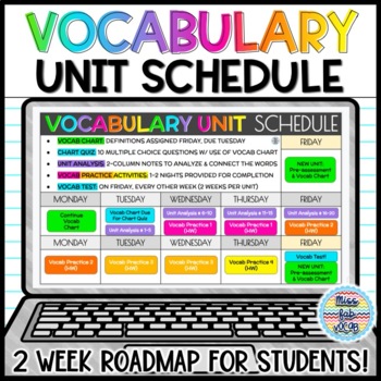 Preview of Vocabulary Roadmap, Vocabulary Unit Schedule