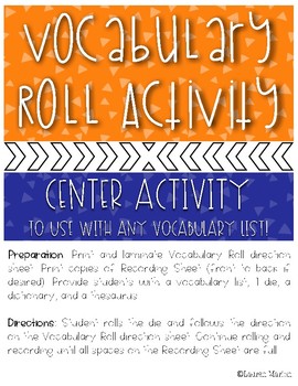 Preview of Vocabulary Roll Center Activity