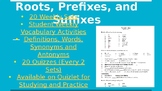 Vocabulary Roots, Pre & Suffixes WHOLE YEAR BUNDLE (Slides