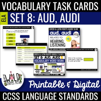 Preview of Vocabulary Set 8 Printable Task Cards Compatible with Easel: AUD & AUDI