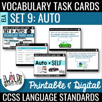 Preview of Vocabulary Set 9 Printable Task Cards Compatible with Easel: AUTO