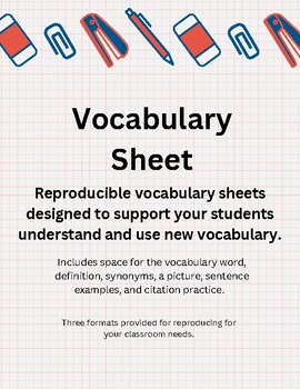 Preview of Vocabulary Sheet