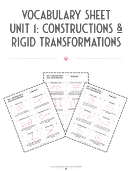 Preview of Vocabulary Sheet | Unit 1: Constructions & Rigid Transformations 