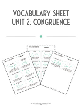 Preview of Vocabulary Sheet | Unit 2: Congruence