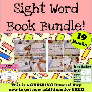 Preview of Vocabulary Sight Word book BUNDLE. Kindergarten pre-k Spanish activities work