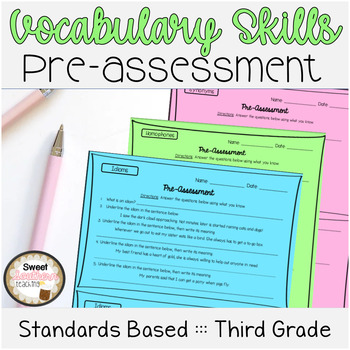 Preview of Vocabulary Skills Pre-Assessments Third Grade