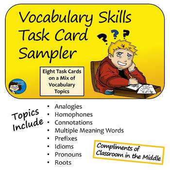 Preview of Vocabulary Skills Task Card Sampler - Print and Easel Versions