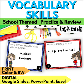 Preview of Vocabulary Skills Task Cards - Greek and Latin Roots, Base Words, and Syllables