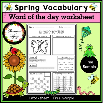 Preview of Spring Vocabulary Spelling Activities Kindergarten Worksheets First Grade ELA