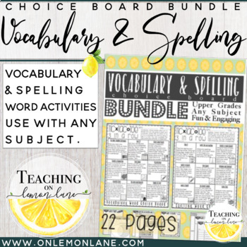 Preview of Vocabulary & Spelling Choice Board Bundle Upper Grades Work Work