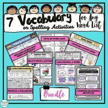 Preview of 7 Vocabulary Activities Templates & Worksheets Any Word List 3rd 4th 5th Grade