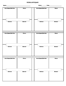 Vocabulary Square Template by English Fundamental #39 s TpT
