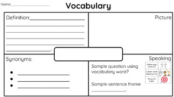 Preview of Vocabulary Squares (English and Spanish)