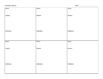Vocabulary Squares Template by Turnkey Social Studies TpT