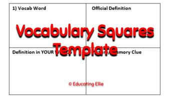 Vocabulary Squares Template by Educating Ellie TPT