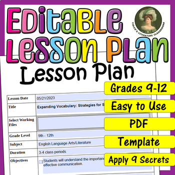 Preview of Vocabulary Strategies : Editable Lesson Plan for High School