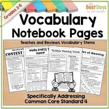 Preview of Vocabulary Notebook Pages Types of Vocabulary