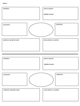 Preview of Vocabulary Study - Graphic Organizer