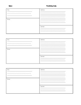 Preview of Vocabulary Study Graphic Organizer