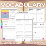 Vocabulary Study Guide & Test Templates