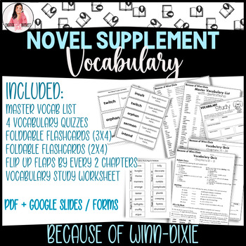 Preview of Vocabulary Supplement, Because of Winn Dixie, Quizzes, Flashcard, Blank Editable