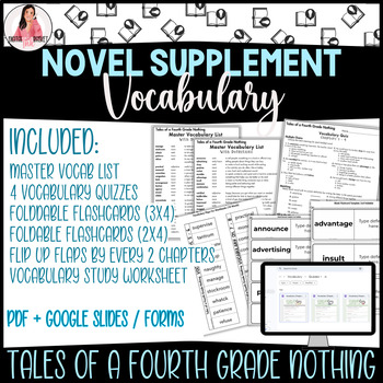 Preview of Vocabulary Supplement Tales of a Fourth Grade Nothing, Quizzes, Flashcard, Blank