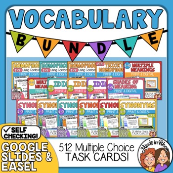 Preview of Vocabulary Task Cards BUNDLE | 16 Set | Print & Digital Versions | Self-Checking