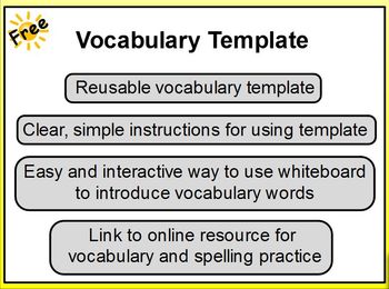 Preview of Vocabulary Template 1st - HS Promethean ActivInspire Flipchart