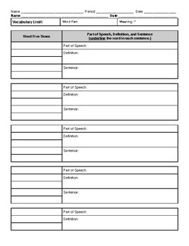 Preview of Vocabulary Template