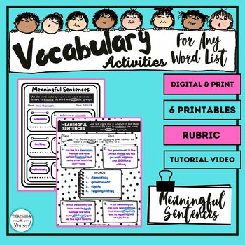 Preview of Meaningful Sentences Vocabulary Templates, Vocabulary Graphic Organizer Any Word