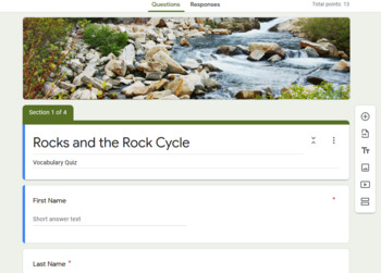 Preview of Vocabulary Test: Rocks & The Rock Cycle