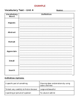Preview of Vocabulary Test Template