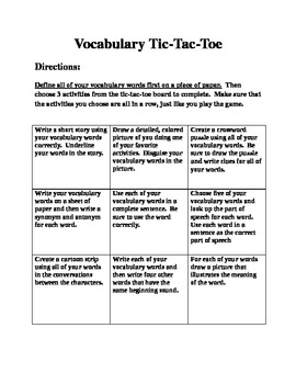 Preview of Vocabulary Tic Tac Toe