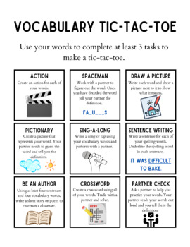 Preview of Differentiated Vocabulary Choice Board - Tic Tac Toe