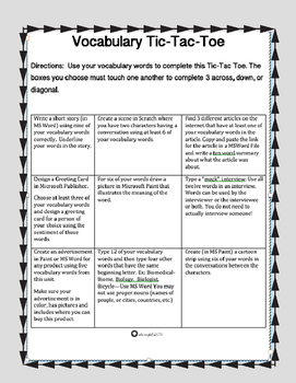 Preview of Vocabulary Tic Tac Toe Using Microsoft Products