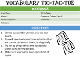 Vocabulary Tic-Tac-Toe for Elementary