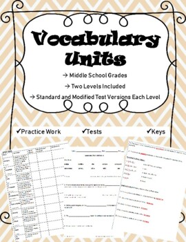 Preview of Vocabulary Unit for Middle School ELA (Two Levels)