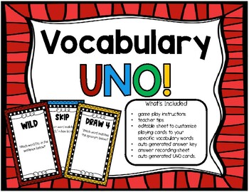 Preview of Vocabulary Uno - editable for personal vocabulary words