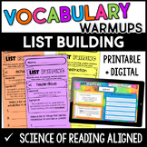 Vocabulary Warmups Set 2: Building Lists with Digital Warmups
