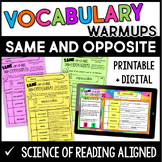 Vocabulary Warmups Set 4: Same and Opposite with Digital Warmups