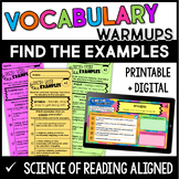 Vocabulary Warmups Set 6: Find the Examples with Digital Warmups