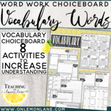 Vocabulary Choice Board / Vocabulary Word Activities Any Subject / Bundle