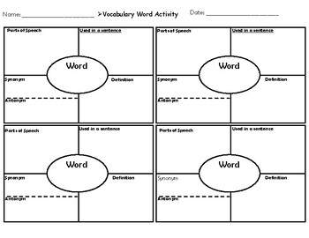 Preview of Vocabulary Word Graphic Organizer