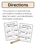 Read Vocabulary Word Tracing Worksheets