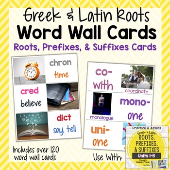 Preview of Root, Prefix, & Suffix Word Wall Cards for Greek and Latin Roots Printables