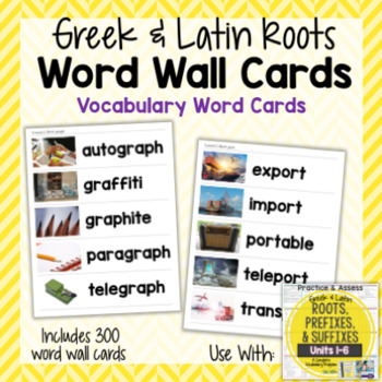 Preview of Vocabulary Word Wall Cards for Greek and Latin Roots Printables