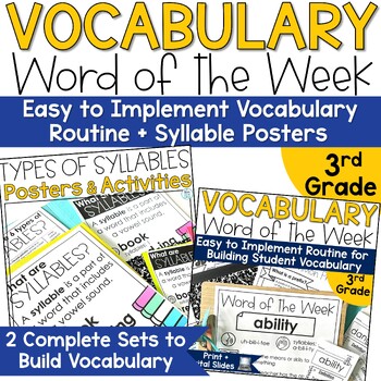 Preview of Vocabulary Word of the Week and Syllable Posters Worksheets Grade 3
