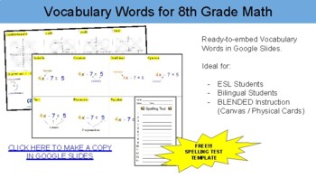 Preview of Vocabulary Words ESL Math (Middle School: 7th and 8th)