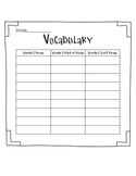 Vocabulary Words Organizer