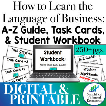 Preview of Vocabulary Words Phrases Business A-Z Guide Task Cards Student Workbook Digital